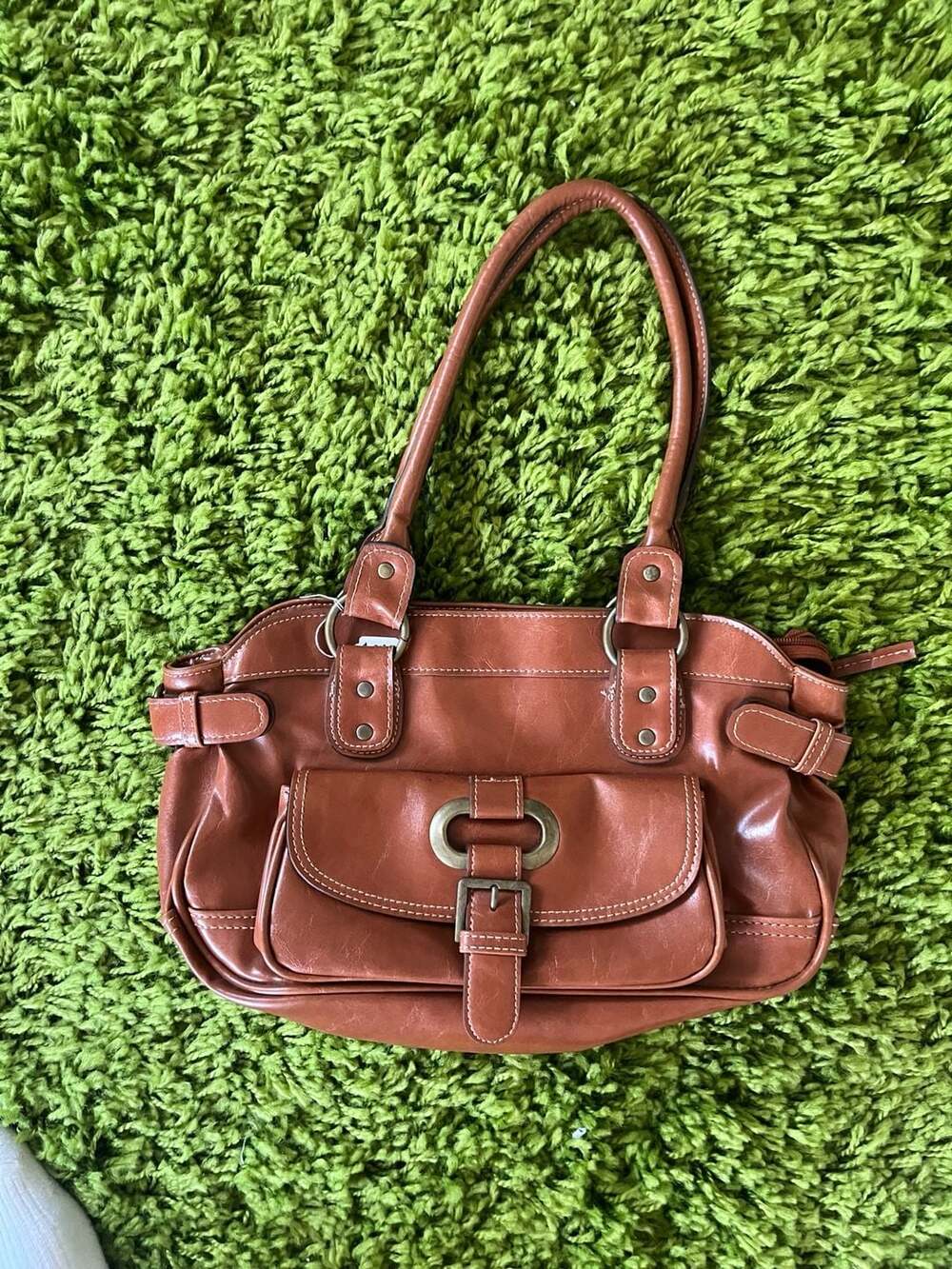 Emilie M Brown Faux Leather Satchel Handbag